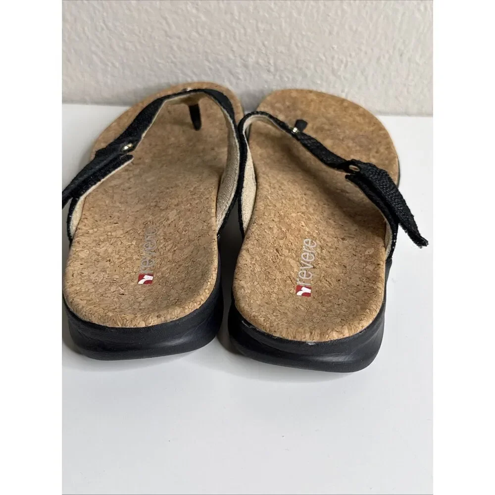Revere Napoli Sandals Flip Flops Black Lizard Embossed Leather Shoes 37 6